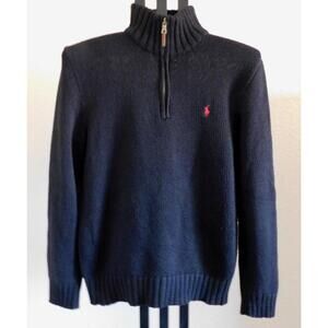 Polo Ralph Lauren Quarter Zip Sweater Mens Size M Black Cotton Heavy Knit